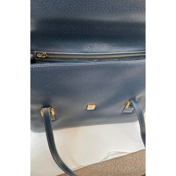 Fendi Navy Blue Leather top handle with marbel clasp Vintage - Picture 8 of 11